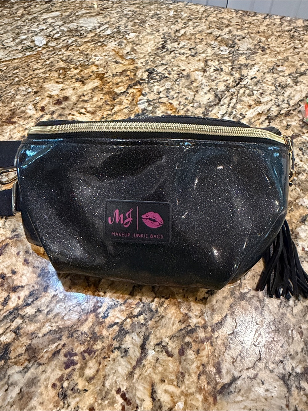 Makeup Junkie Bags Black Glitter Crossbody